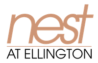 Nest at Ellington logo in tan and black text on a white background