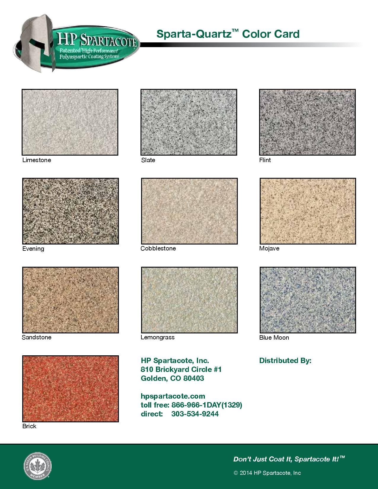 HP SmartCoat color card showing nine textured coating samples in gray, tan, and orange shades