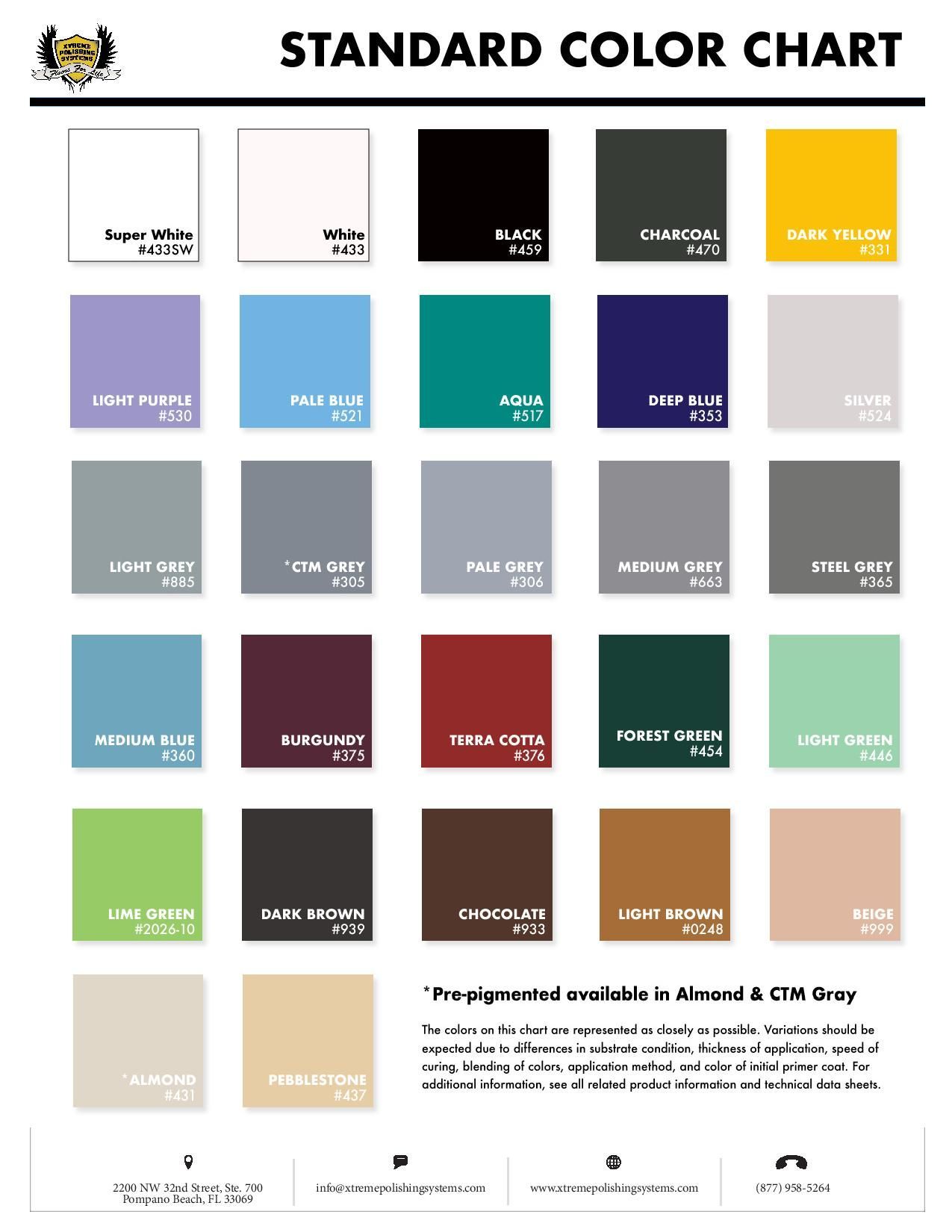 Standard color chart with multiple labeled color swatches on a white background.