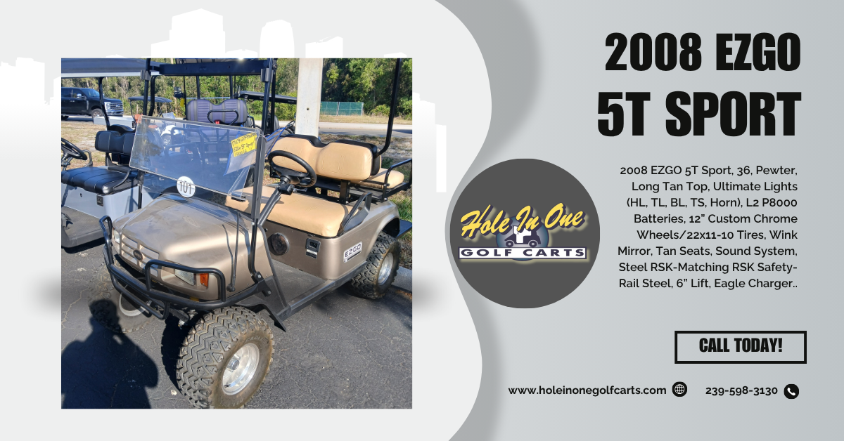 2008 EZGO 5T SPORT PEWTER 4-PASSENGER GOLF CART FOR SALE AT HOLE IN ONE GOLF CARTS, NAPLES, FL