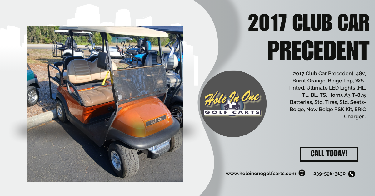 2017 CLUB CAR PRECEDENT BURNT ORANGE 4-PASSENGER GOLF CART FOR SALE AT HOLE IN ONE GOLF CARTS, NAPLES, FL