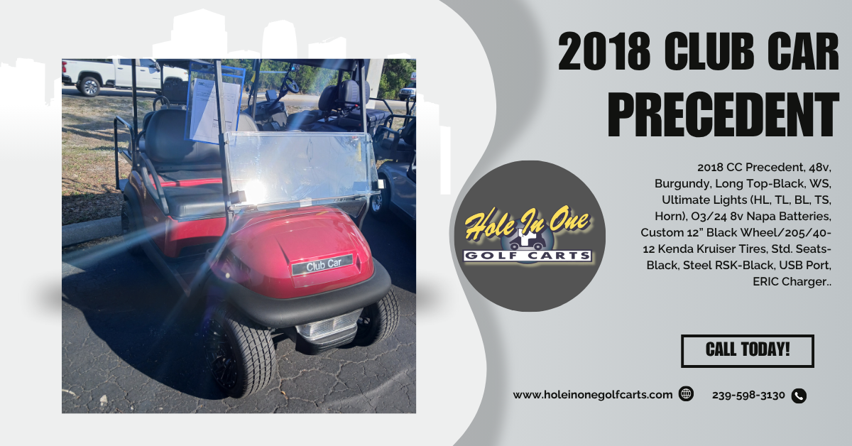 2018 CLUB CAR PRECEDENT BURGUNDY 4-PASSENGER GOLF CART FOR SALE AT HOLE IN ONE GOLF CARTS, NAPLES, FL 
