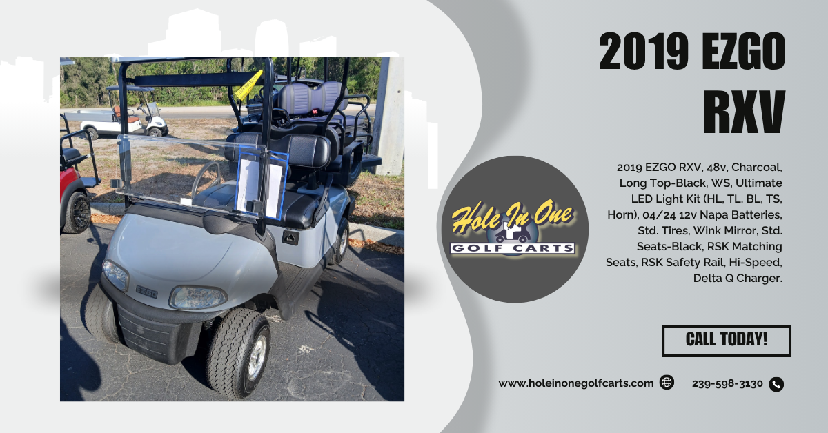 2019 EZGO RXV Grey 4-passenger golf cart for sale at Hole In One Golf Cart, Naples, FL