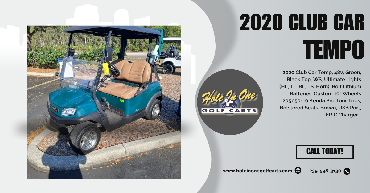 2020 CLUB CAR TEMPO GREEN 4-PASSENGER GOLF CART FOR SALE AT HOLE IN ONE GOLF CARTS, NAPLES, FL