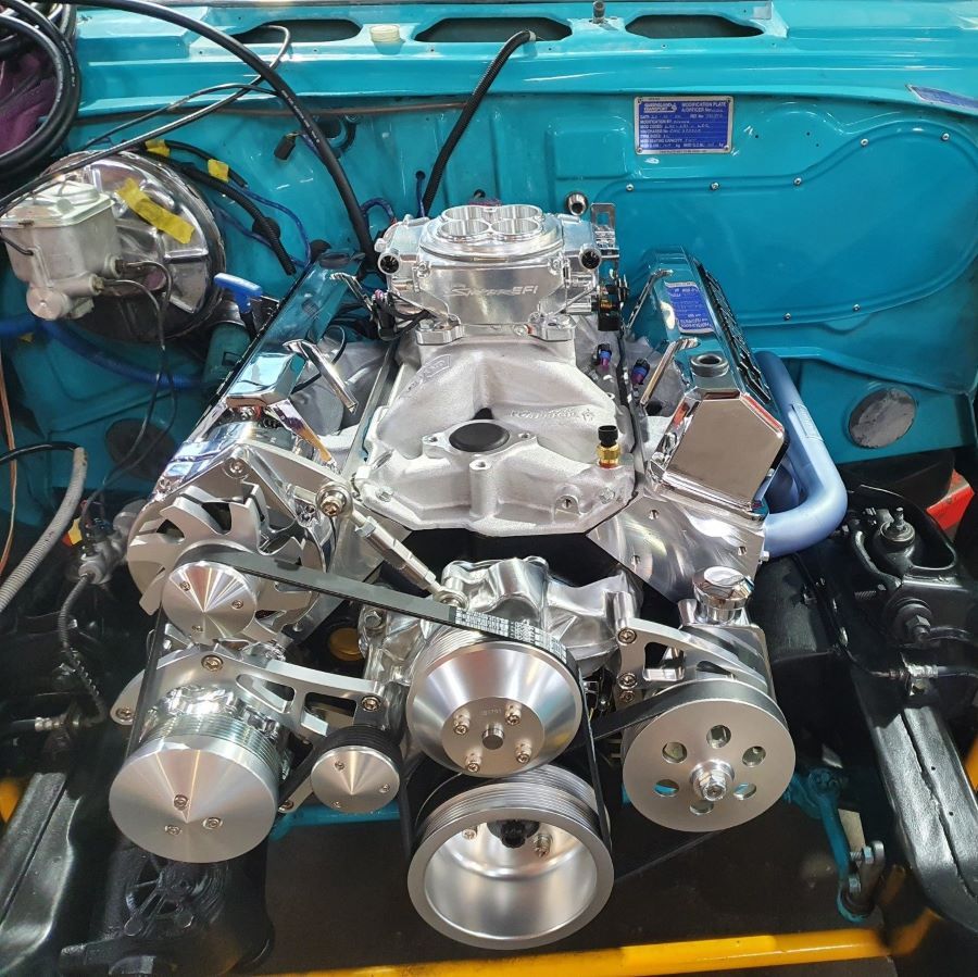 A Blue Car With a Silver Engine in the Hood — Aitkenvale Auto & Dyno in Aitkenvale, QLD