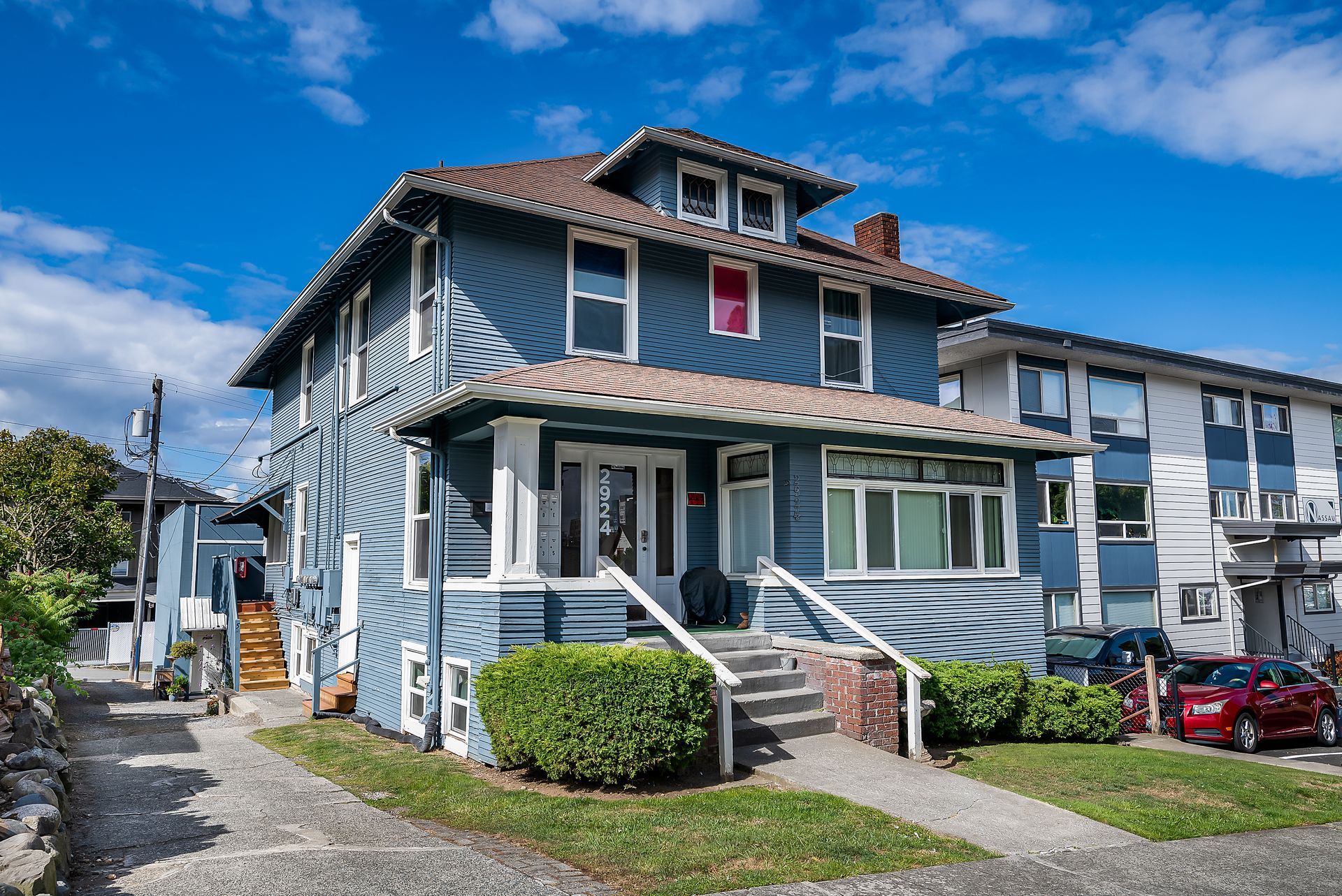Photo of the building from a 3/4 view