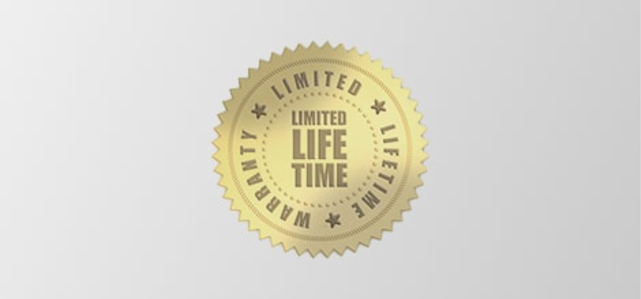 a gold limited lifetime warranty seal on a white background