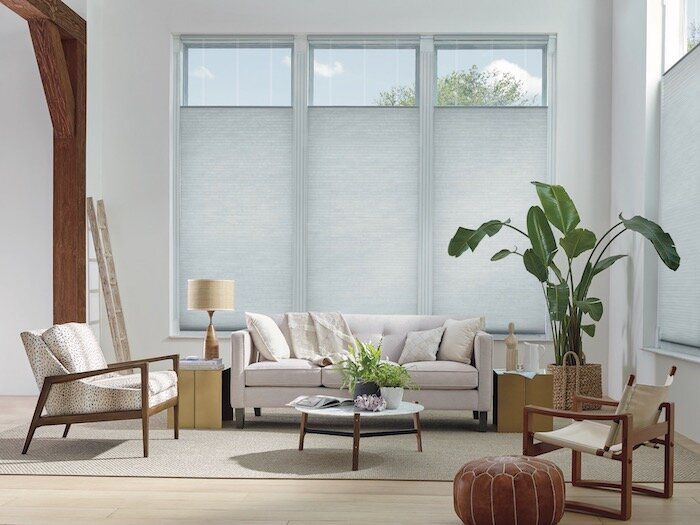 top down bottom up honeycomb cellular shades in living room.
