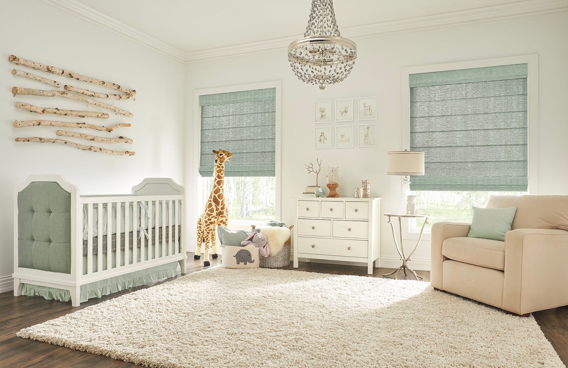 Classic Flat Roman Shade in kids bedroom windows.