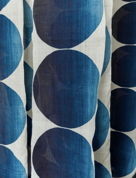 blue and white polka dot curtain