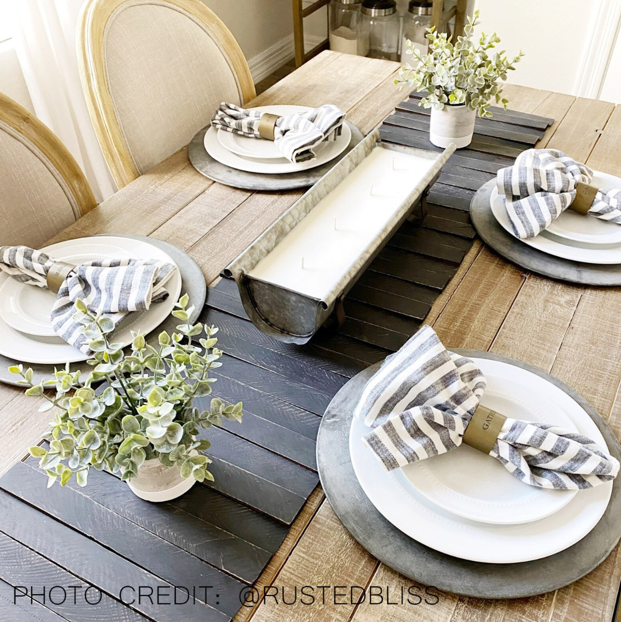 Black and neutrals farmhouse style table settings