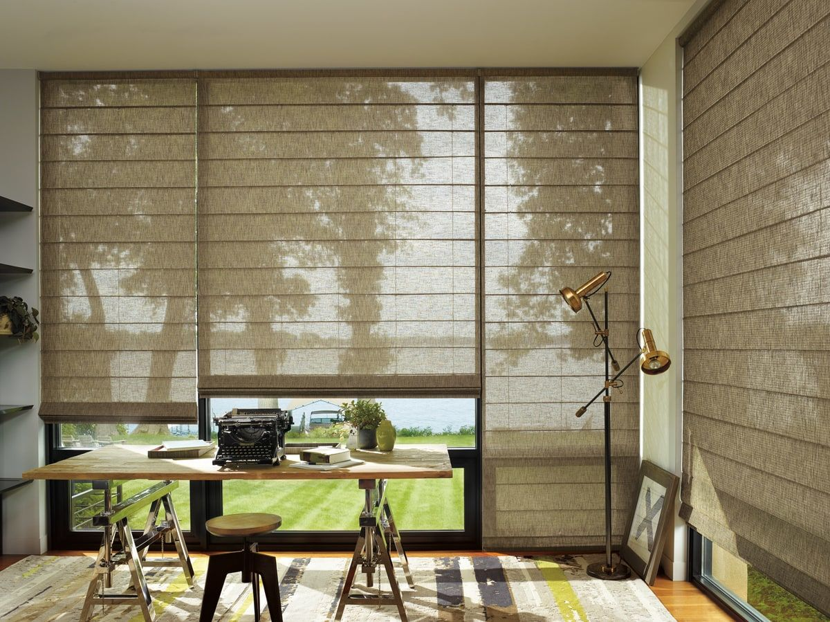 Alustra Roman Shades - add style to this warm office / work space!