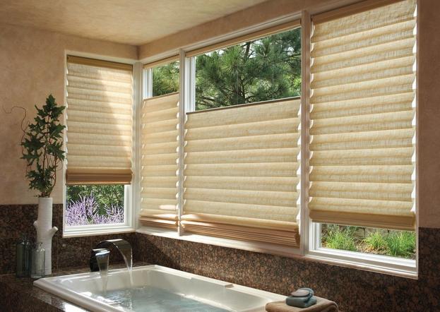 Beige Vignette Roman Shades  in bathroom window