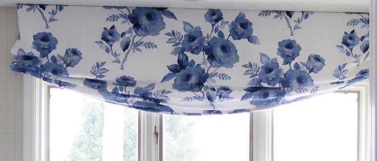 blue and white valance