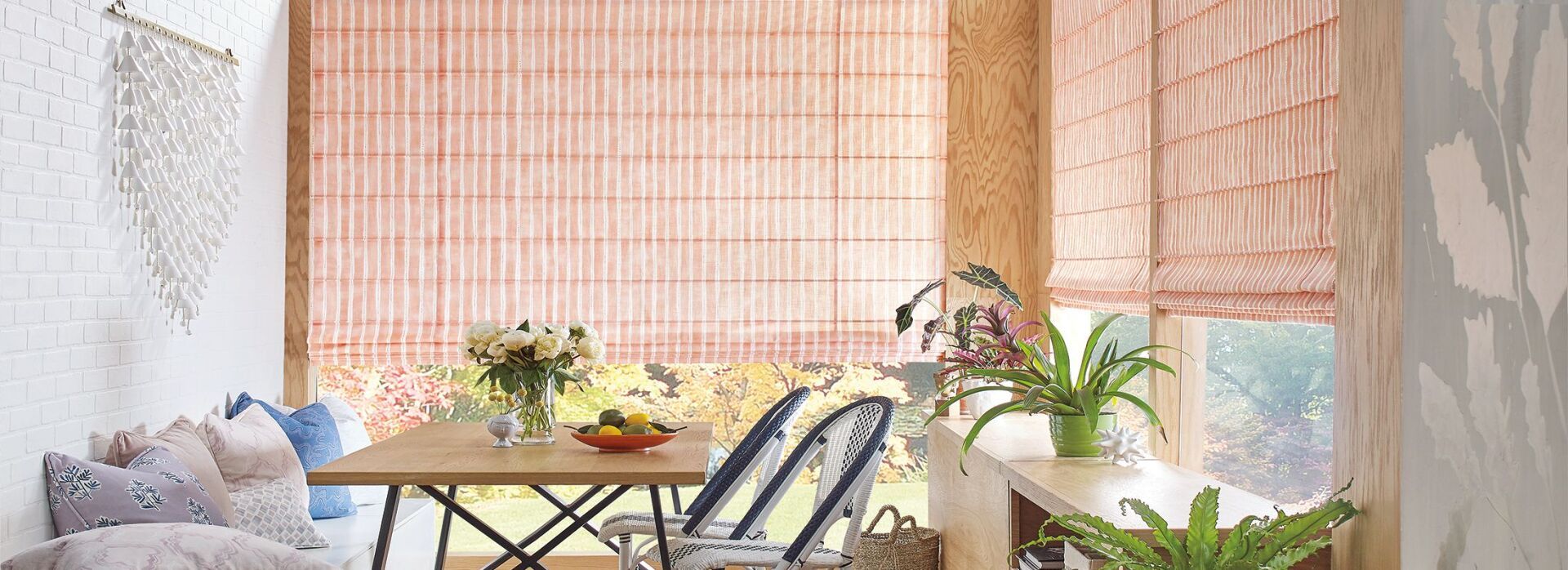 Designer Studio Roman Shades -Dotted Stripe - Color Peach