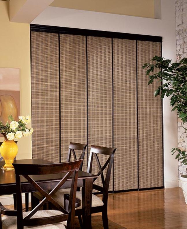 Woven Panel Track over sliding door in dining room