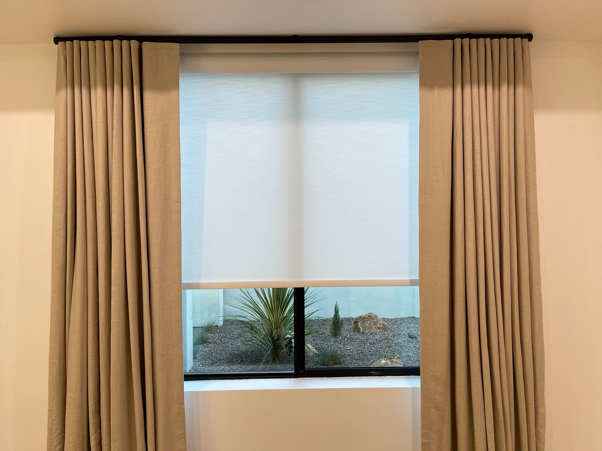 Motorized Window Treatments. Roller Shades for bedroom windows in La Jolla, CA home.