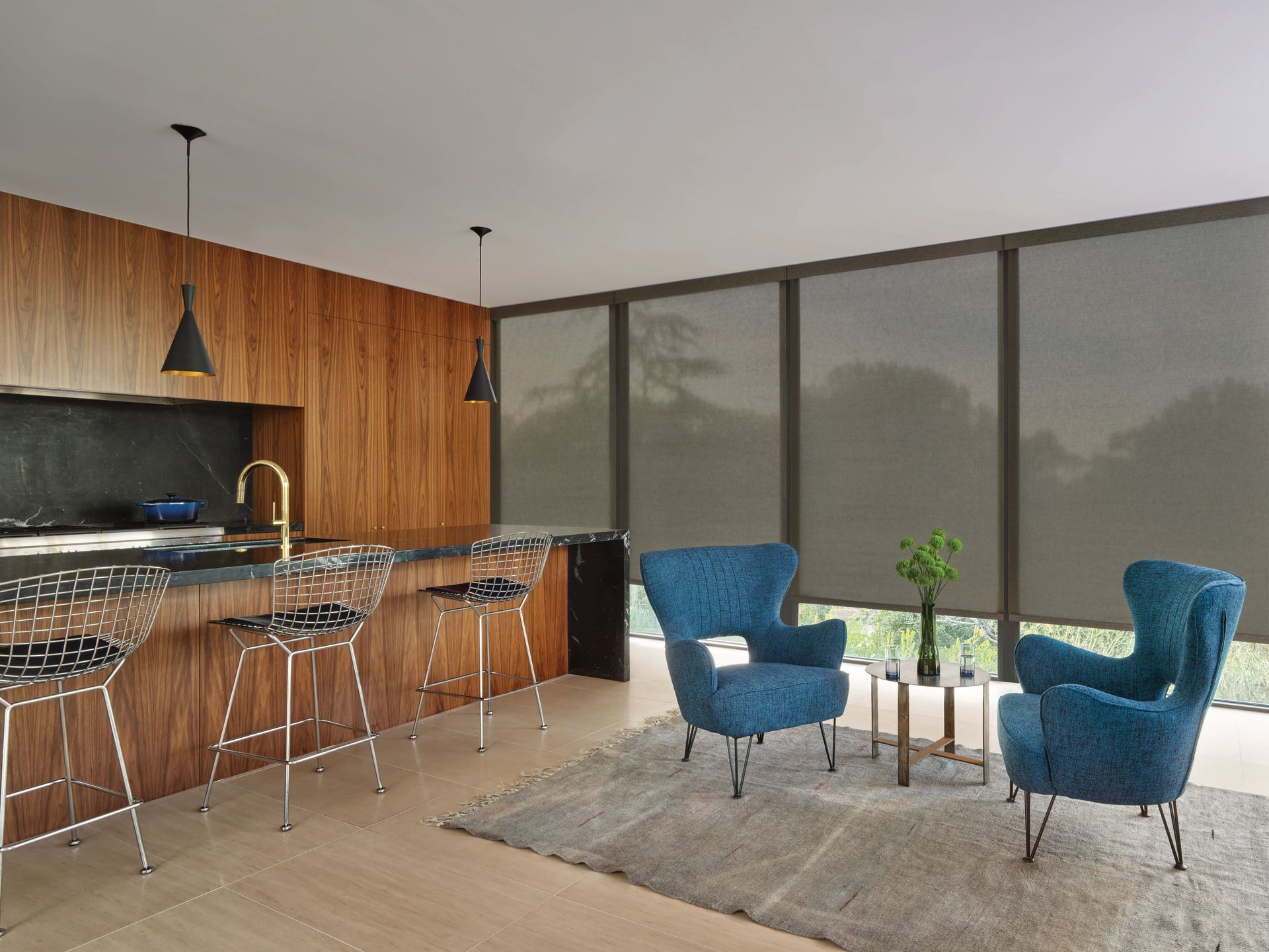 Charcoal solar screen shades in Kitchen / Dining Areas