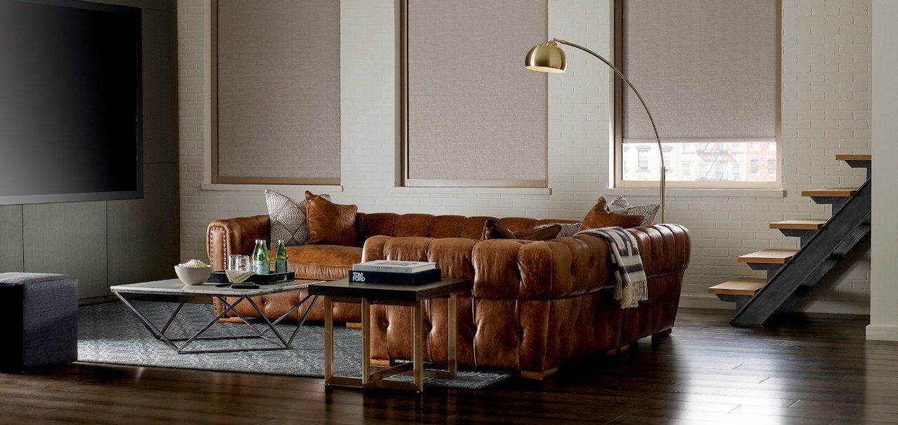 Roller Shades with tones of brown and brass
