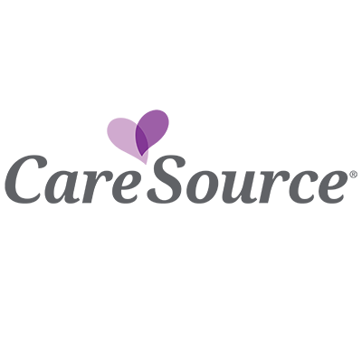 The logo for caresource is a purple heart on a white background.