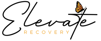 The logo for elevate recovery has a butterfly on it.