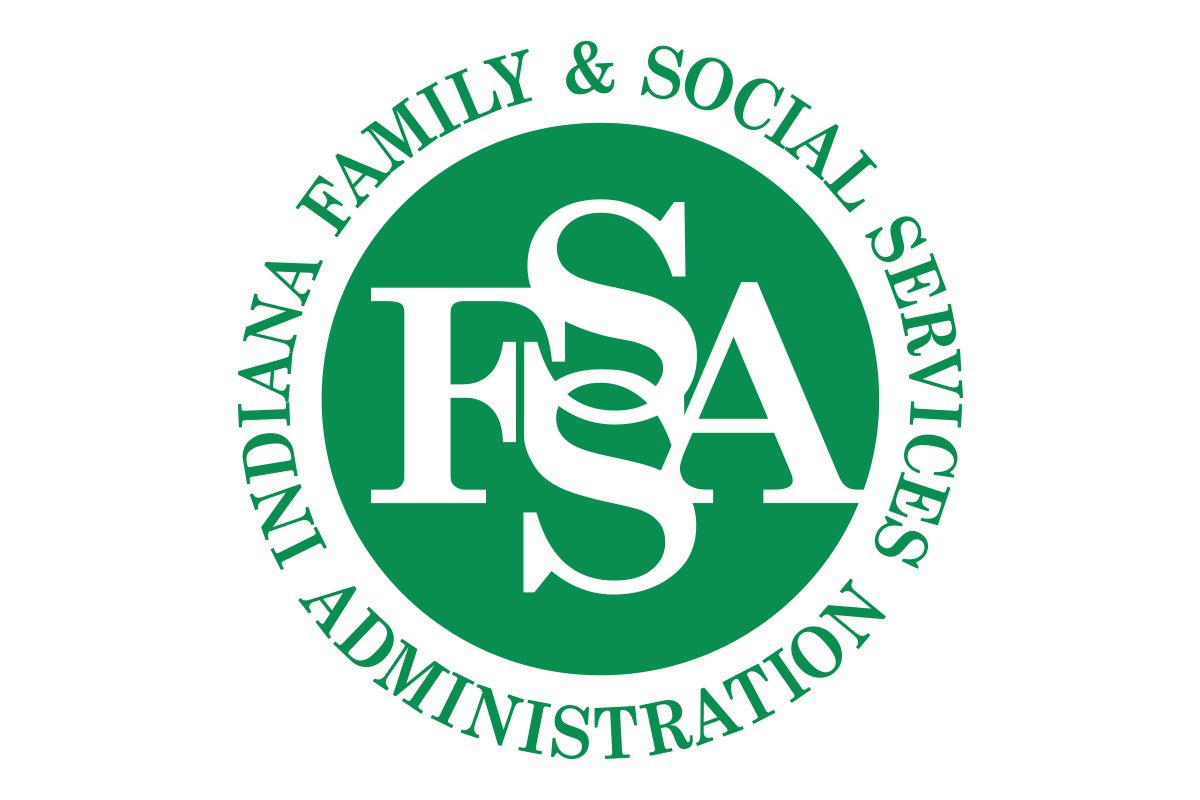 The logo for the indiana family and social services administration