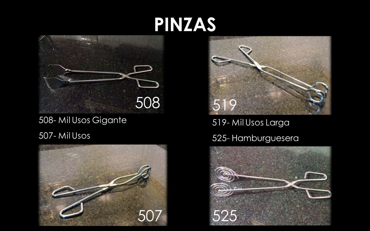 Cuatro pinzas de metal etiquetadas como 