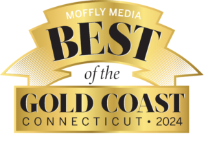 A gold sign that says best of the gold coast connecticut 2024