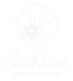 A white logo for a company called confidence laser engraving llc.