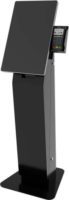 the Austin Payment Kiosk model in black with a computer in portrait orientation