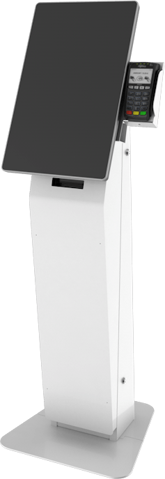 the Austin Payment Kiosk model in white with a computer in portrait orientation