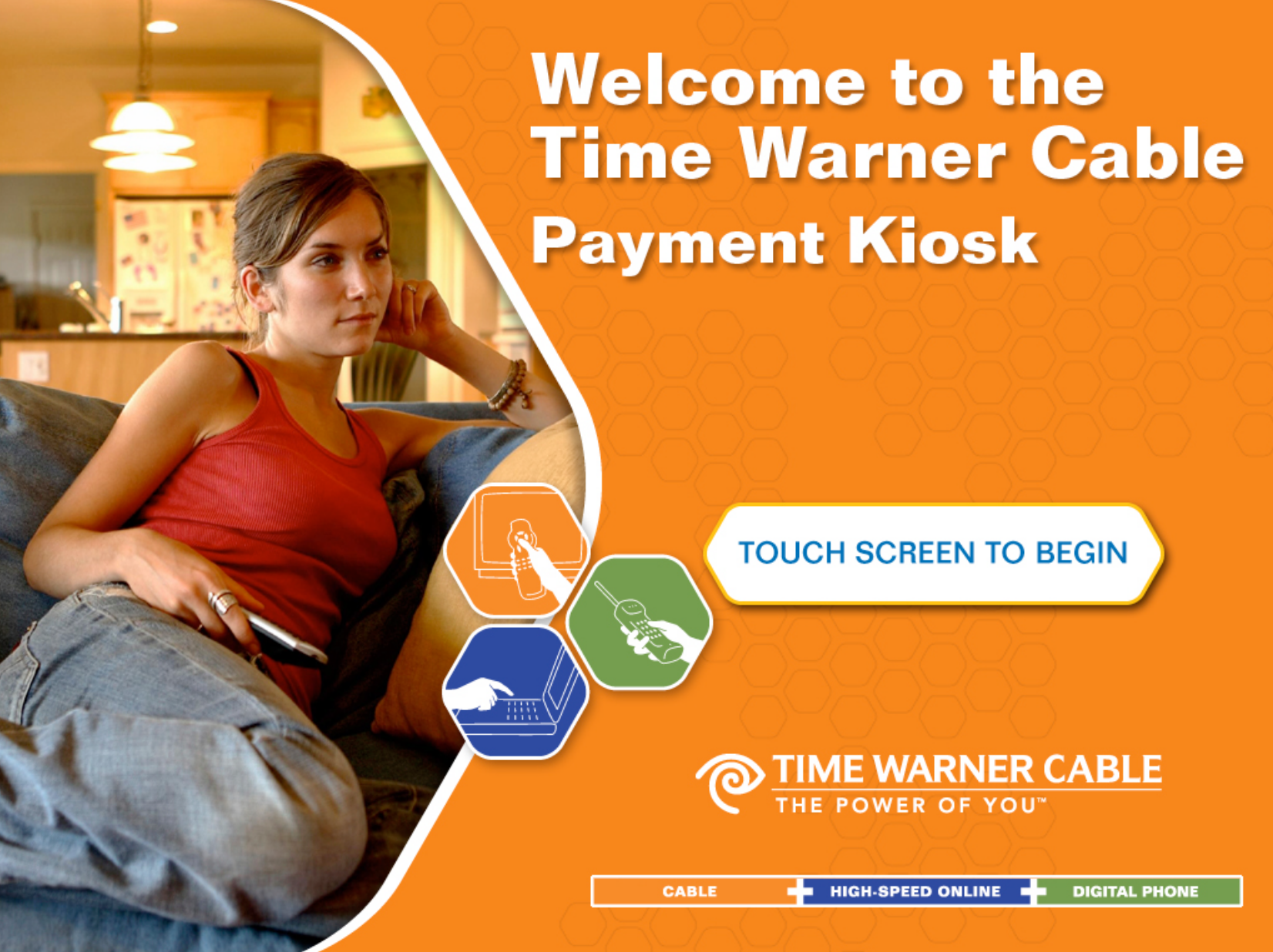 Time Warner Cable Payment Kiosk welcome screen with instructions