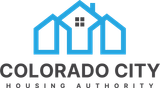 The logo for the colorado city housing authority is blue and black.