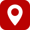 Icône de marqueur de localisation blanche sur fond carré rouge arrondi.