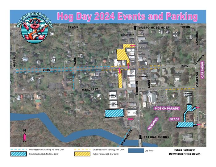 A map of hog day 2024 parking is shown on a white background.