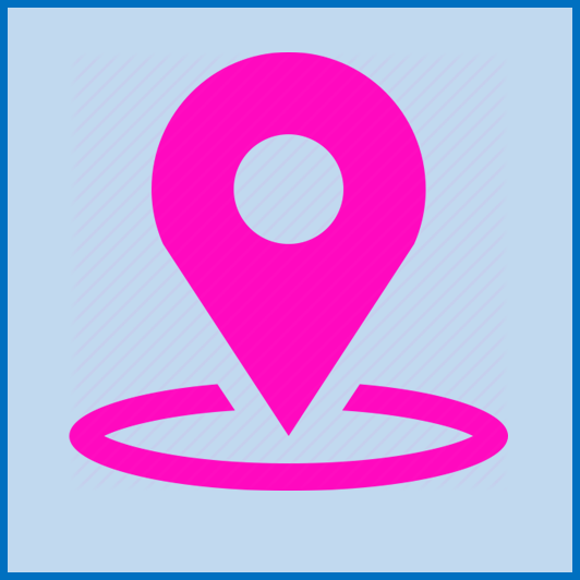 A pink location pin with a circle around it