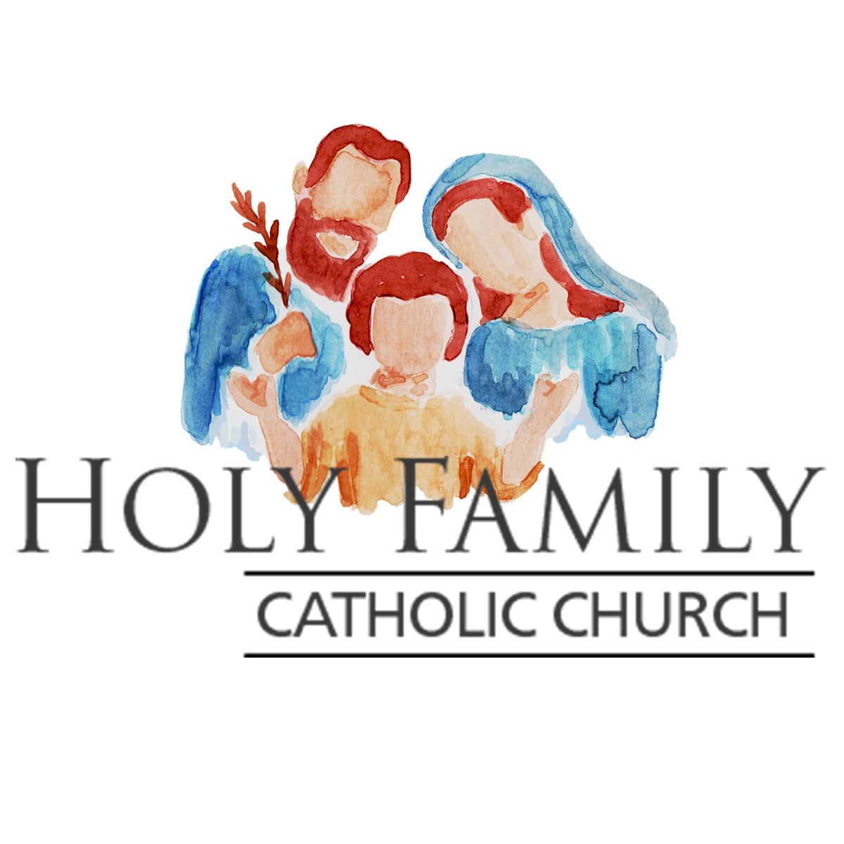 logo for Holy Family Catholic Church showing Mary, Joseph, and Christ child