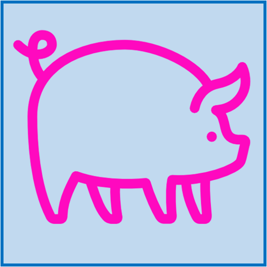 A pink pig icon on a blue background