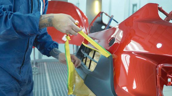 Wheel Repair Appointment — Car bumper after painting in a cars spray booth. Auto vehicle primer bumper in Salt Lake, UT