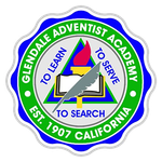 Glendale Adventist Academy logo: Blue, green, and white emblem with text 