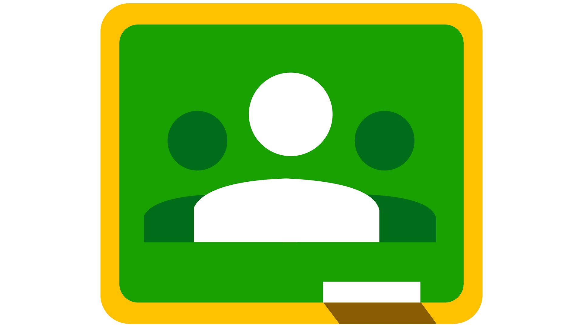 Google Classroom icon: Green chalkboard with white person icon and two green student icons.