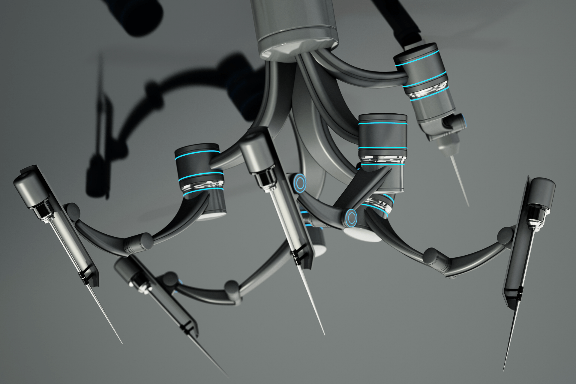 A robotic arm with a bunch of syringes attached to it