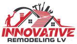 Logo for Innovative Remodeling LV: Houses, tools, a person painting, and text in red and black.