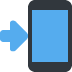 Una freccia blu che punta a destra verso un telefono cellulare nero con schermo blu.