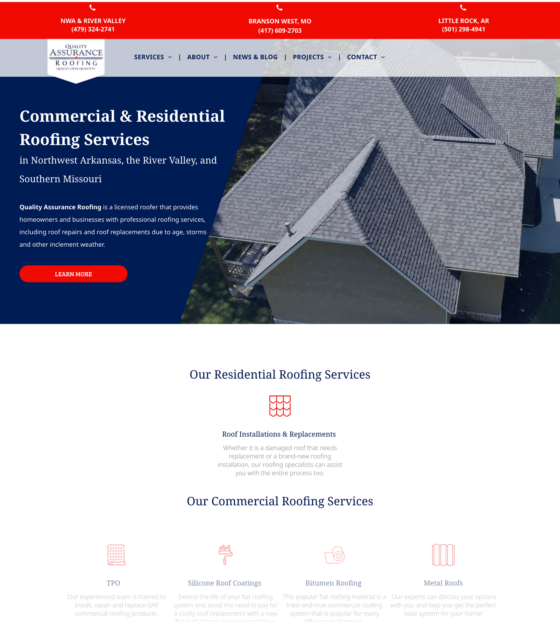 A website for commercial and residential roofing services