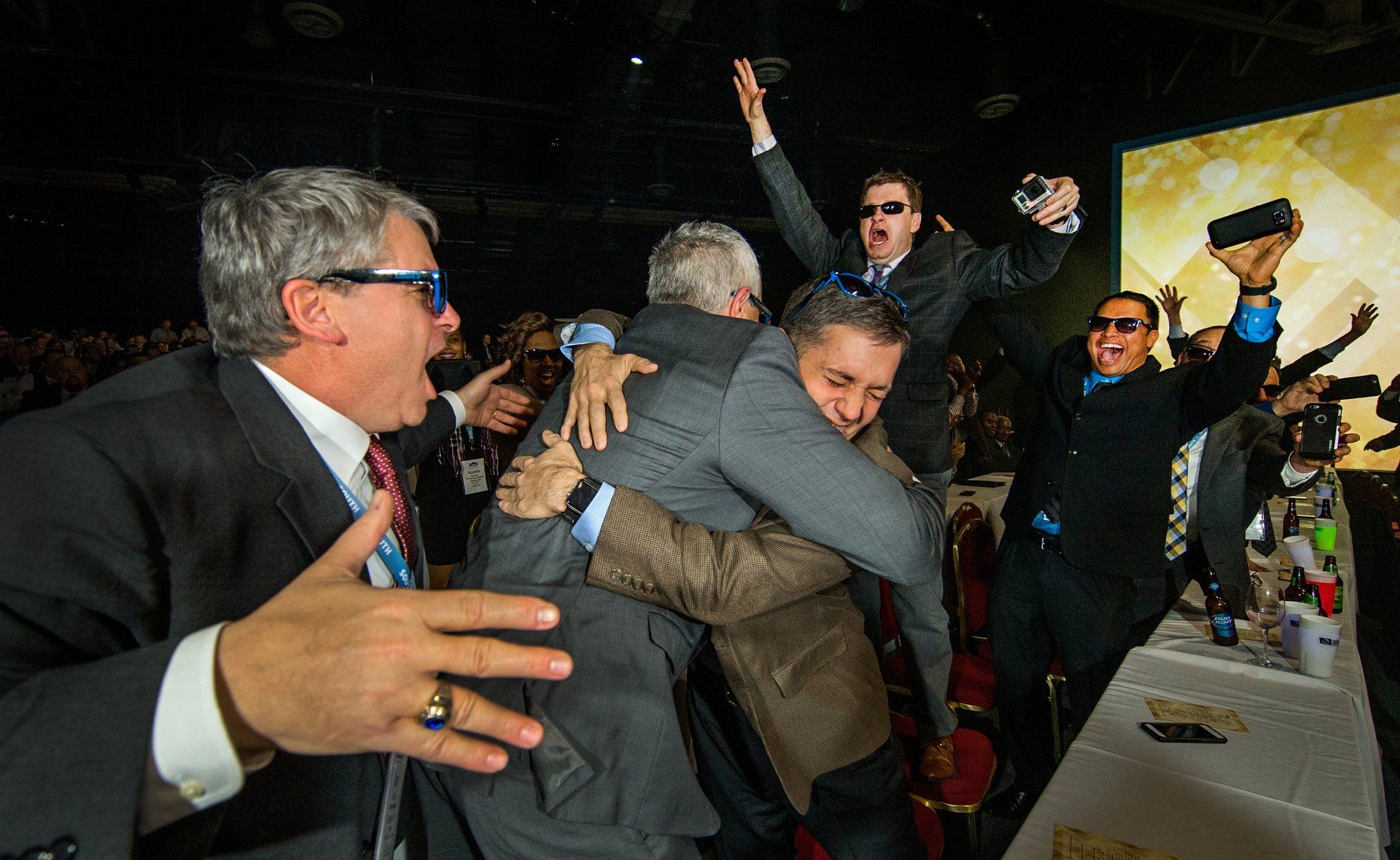 Business team celebrates corporate culture victory