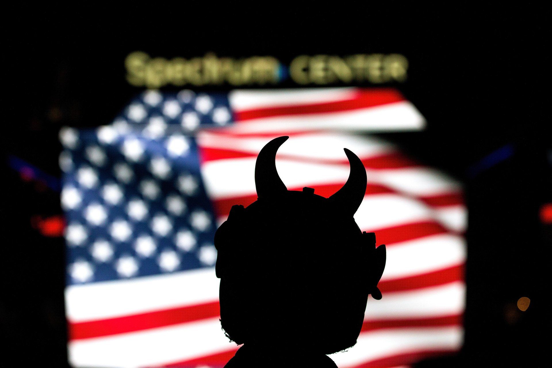 ACC basketball fan with the American flag