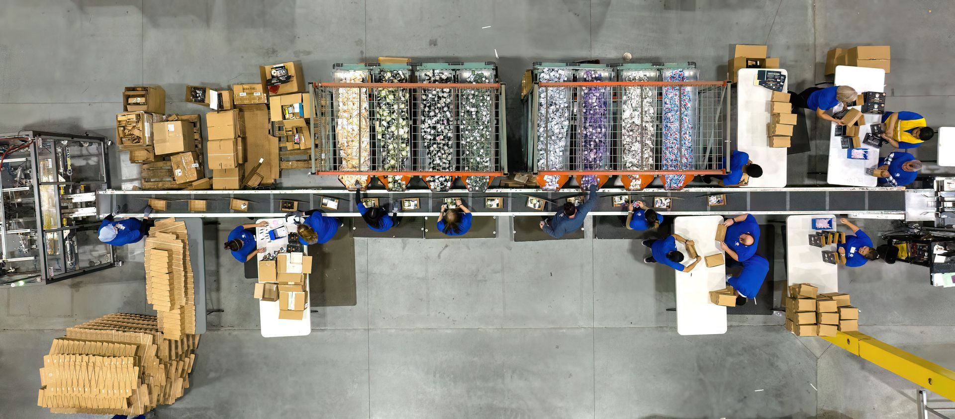 Workers assembling products in a manufacturing facility. 