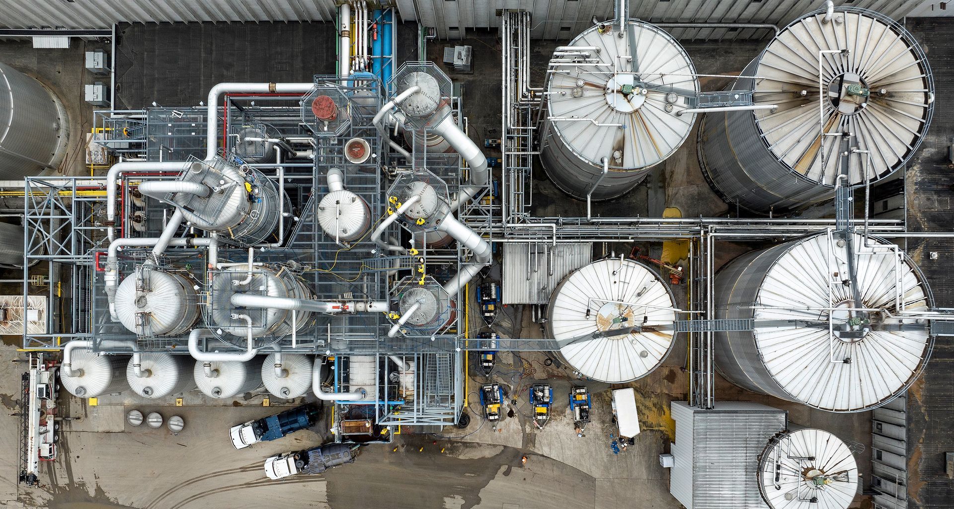 Overhead view of a petrochemical facility. Photo was made using drone technology. 