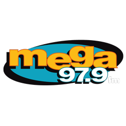 Mega 97.9 fm logo on a white background